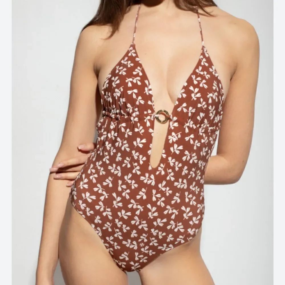 TORY BURCH Printed Ring Halter Swimsuit